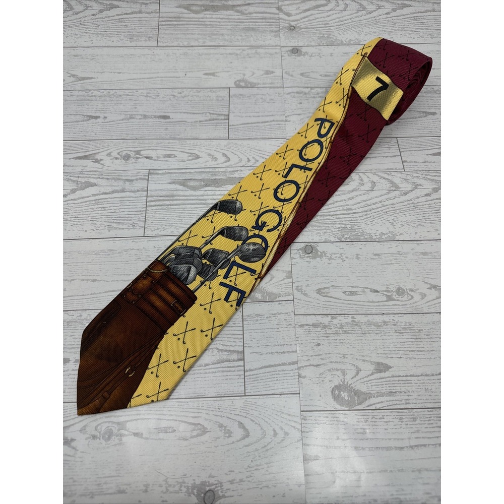 Vintage Polo‎ Ralph lauren Golf Tie Graphic VTG Green Red Club Brown Rare